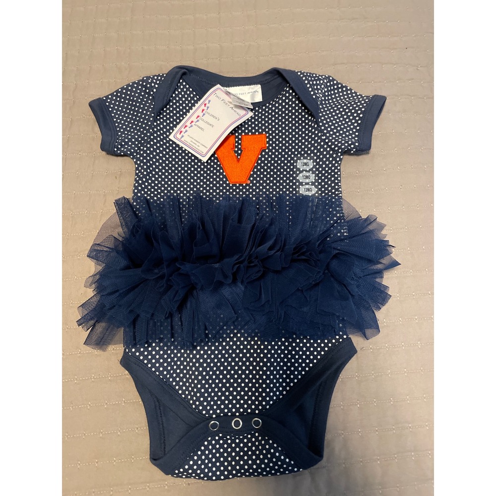 Two Feet Ahead Virginia Cavaliers UVA Polka Dot Tutu Bodysuit Navy Orange 12M